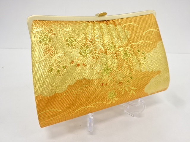 アンティーク　佐賀錦雲に枝垂れ桜模様織り出し和装バッグ